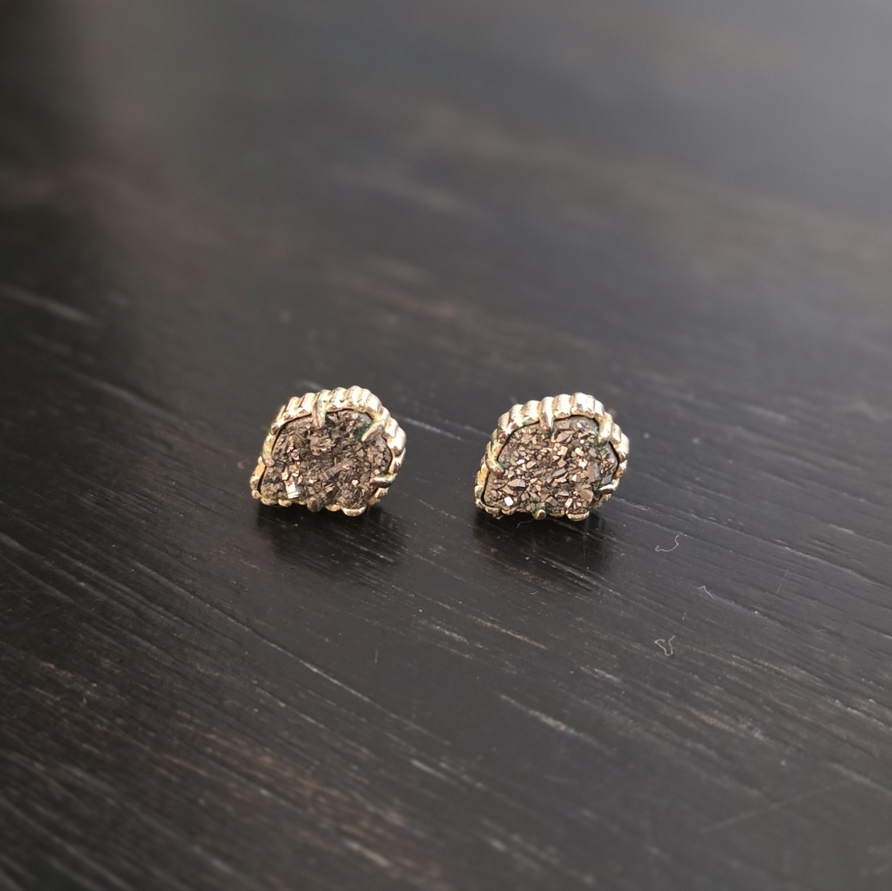 Kendra Scott Drusy Elegant Dark Gray Stud Earrings